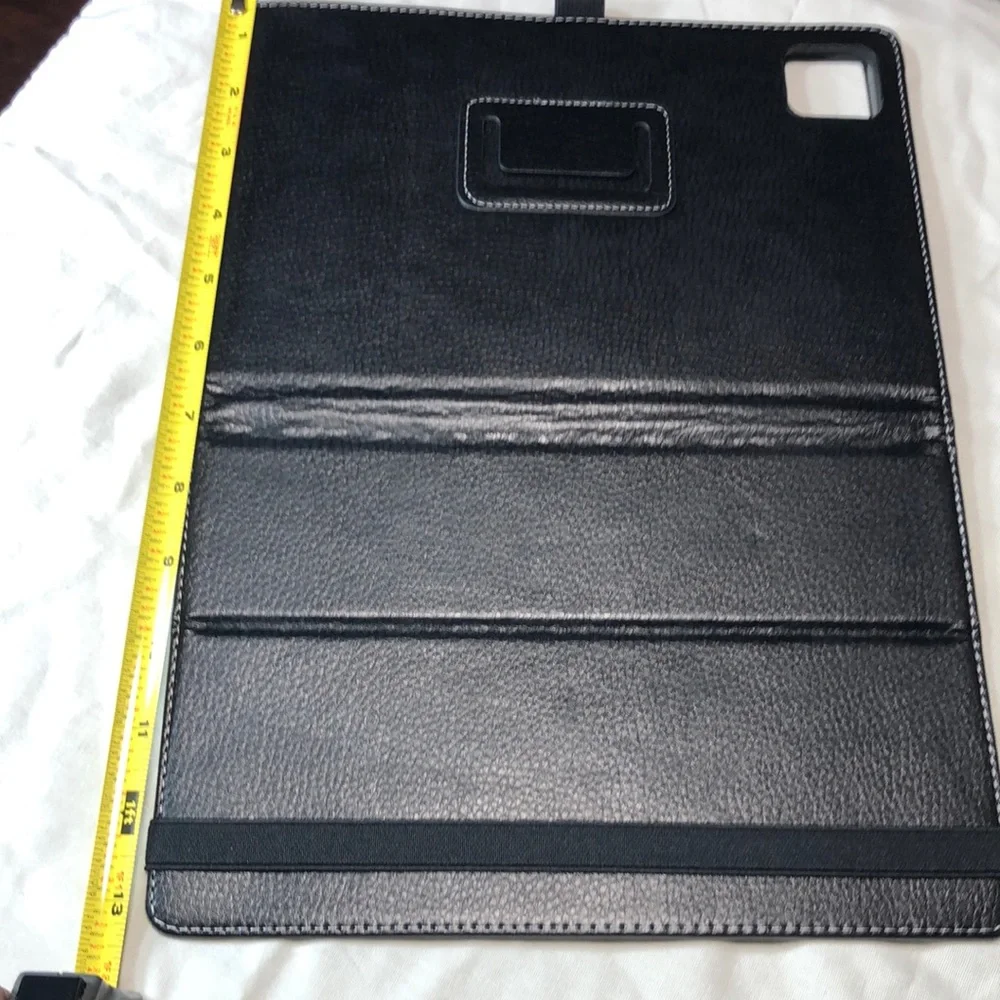 Black Leather Folio Tablet Cover with Closure Strap fits 10.4 tablet